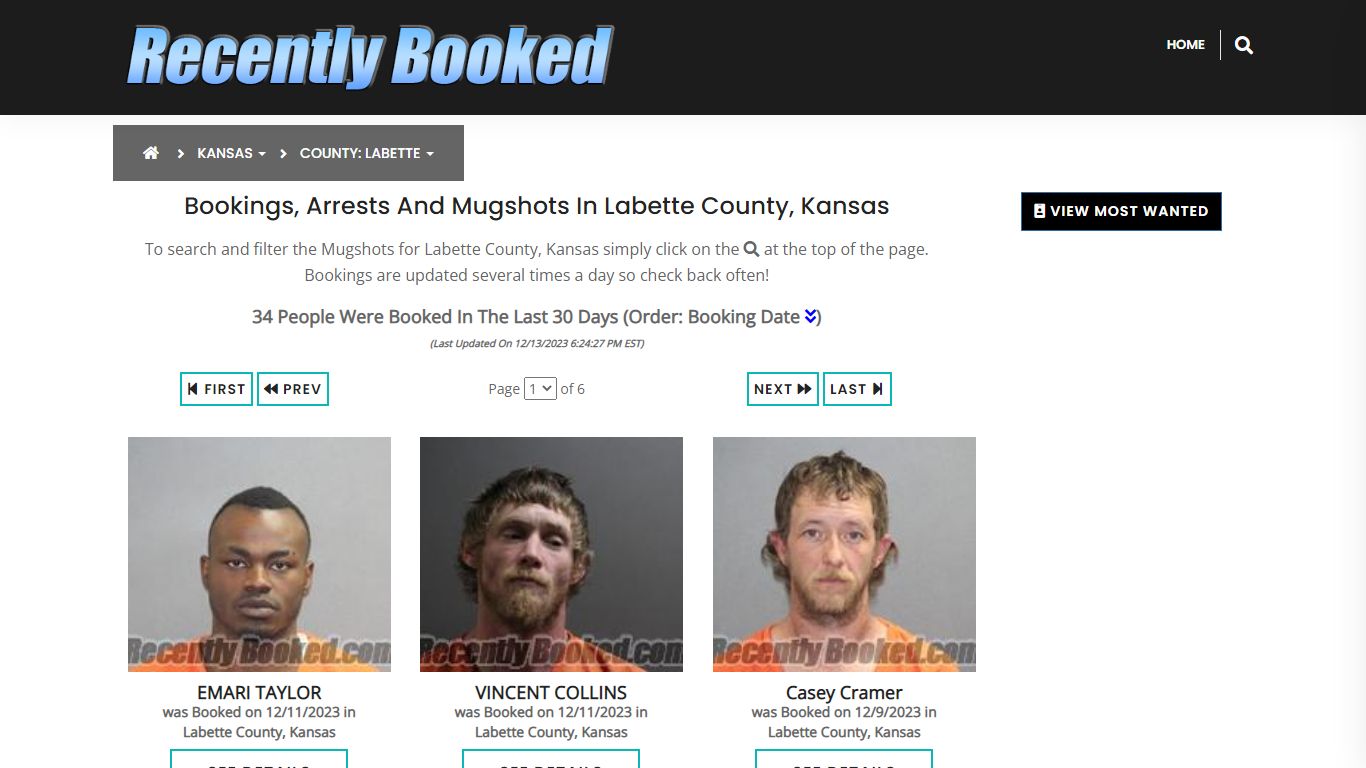 Recent bookings, Arrests, Mugshots in Labette County, Kansas