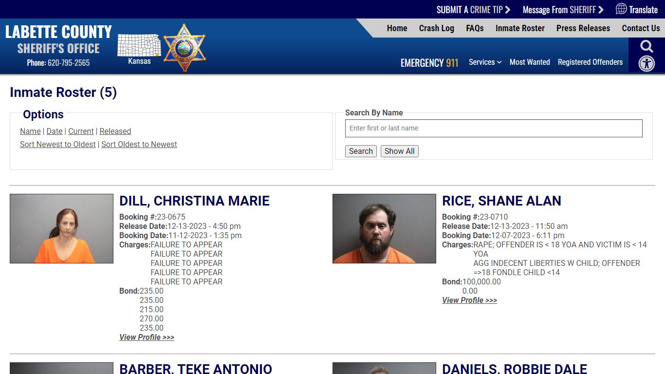 Released Inmates Booking Date Descending - Labette County Sheriff KS
